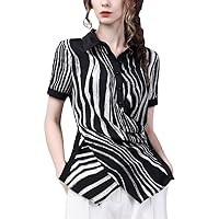 Summer Women Short Sleeve Shirt Black-White Striped Tops Slim Crossed Design Vintage Casual Tops