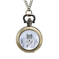 Snow Wolf Vintage Pocket Watch Arabic Numerals Scale Quartz with Chain Christmas Birthday Gifts