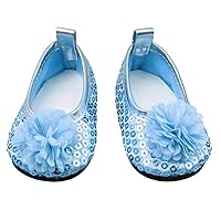 Glitter Doll Shoes, Flowers Dress Shoe for 18 Inch Our Generation Girl Doll Baby Dolls Accessories 1 Pair Blue, Doll Accessories