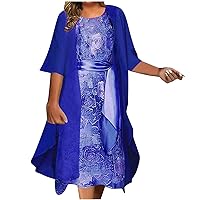 Womens Plus Size Two-Piece Set Floral Print Midi Dress with Cardigan Chiffon Casual Sleeveless Wedding Guest Dresses