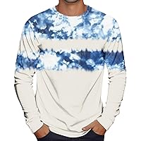 Men's Long Sleeve Shirts Crewneck Casual Loose Fit Blouse Fashion Tie Dye Graphic Tee Shirts Loose Pullover Tops