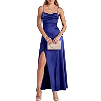 ANRABESS Women Formal Satin Spaghetti Strap Cowl Neck Bodycon Slit Prom Cocktail Maxi Dress Evening Party