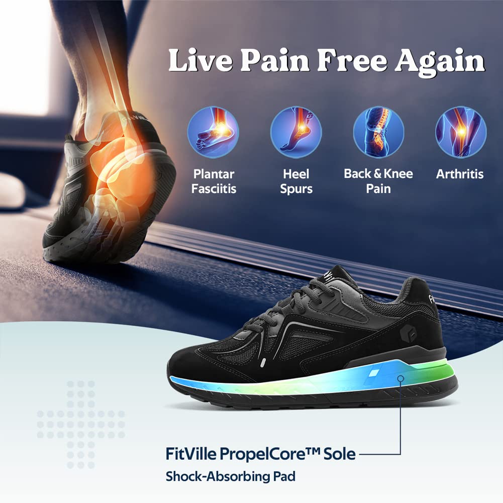 FitVille Extra Wide Walking Shoes for Men Wide Width Sneakers for Flat Feet Arch Fit Heel Pain Relief - Rebound Core