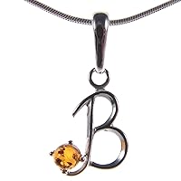 BALTIC AMBER AND STERLING SILVER 925 ALPHABET LETTER B PENDANT NECKLACE - 10 12 14 16 18 20 22 24 26 28 30 32 34 36 38 40