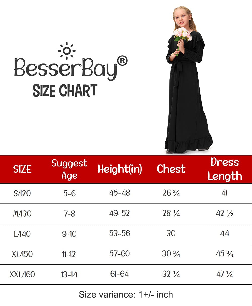 BesserBay Girls Summer Ruffle Short Sleeve Tie Waist Maxi Dress with Pockets 5-14 Years