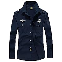 Mens Flannel Shirts Long Sleeve Casual Embroidery Pure Color Pocket Long Sleeve Shirt Tops