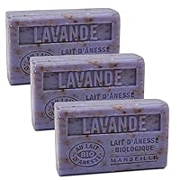Label Provence Savon de Marseille - French Soap Made With Fresh Organic Donkey Milk - Crushed Lavender Fragrance - 125 Gram Bar - Set of 3