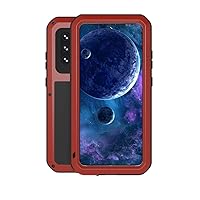 LOVE MEI Rugged Case for Samsung Galaxy A52, Outdoor Sports Military Heavy Duty Metal Cover Shockproof Dustproof Scratch Proof Full Body Case with Built in Tempered Glass Screen Protector (Red)