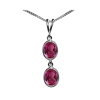 Beautiful Jewellery Company BJC® Solid 9ct White Gold Natural Pink Topaz Double Drop Oval Gemstone Pendant 3.00ct & 9ct White Gold Curb Necklace Chain
