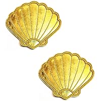2pcs. Cartoon Seashell Cute Gold Patch Shell Embroidered Applique Craft Handmade Baby Kid Girl Women Clothes DIY Costume Accessory Decorative Repair Patches