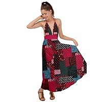 CowCow Womens Deep V-Neck Dress Polka Dots Chevron Rainbow Colored Pattern Backless Maxi Beach Dress, XS-3XL