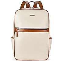 BROMEN Laptop Backpack for Women Leather 15.6 inch Computer Backpack Large Capacity Business Travel Daypack Bag Beige