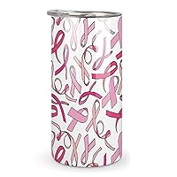 Pink Ribbon Breast Cancer Awareness Ice Coffee Cup with Lid Stainless Steel Tumbler Insulated Travel Mug Funny Car Cup 300ml