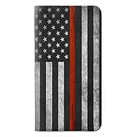 jjphonecase RW3472 Firefighter Thin Red Line Flag PU Leather Flip Case Cover for Samsung Galaxy S24 Ultra