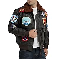 Mens Aviator USAAF USA Air Force Flight Pilot Patches G1 Fur Collar Brown Bomber Genuine Real Leather Jacket