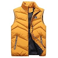 Men's Puffer Vest Outdoor Winter Vest Padded Quilted Sleeveless Jacket Coat Zipper Slim Stand Collar Waistcoats