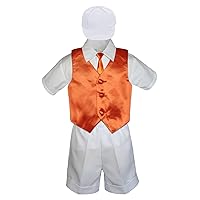 6pc Baby Little Boys White Bow Tie Shorts Extra Vest Necktie Set S-4T (L:(12-18 Months), Orange)