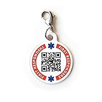 Dynotag® Web Enabled Smart Medical ID/Emergency Information Charm Bracelet Tag + Lobster Clasp with DynoIQ™ & Lifetime Service. Steel, 22mm dia.
