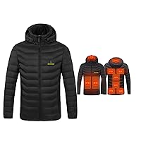 Heated Hoodie for Men and Women,Heated Jacket with 3 Heating Levels, 9 Heating Zones Heated Down Hooded Coat