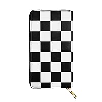 YISHOW Checkered Wallet Slim Thin Leather Purse Wallet With Zip Around Clutch Casual Handbag For Phone Key Credit Cards