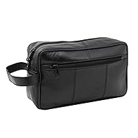 MEN'S GENUINE LEATHER TRAVEL WASH GYM TOILETRY BAG (BLACK) - 3510