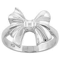 Sterling Silver Bow Ring for Women Hefty Flawless Polished Finish 3/4 inch Sizes 6 to 10