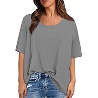 Womens Short Sleeve Round Neck Tops Solid Color Gradient Fashion T Shirts Casual Summer Basic Loose Fit Blouse