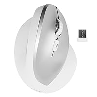 Wireless Mouse with 2.4g RF Dongle, Ergonomic 6 Button Design for Laptop, PC, Computer, Desktop, Notebook, Reduce Wrist Strain, 800/1200/1600 DPI, White
