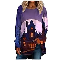 Halloween Oversized Sweatshirt For Women Long Sleeve Shirt Crewneck Pullover Tunic Tops For Teen Girls Loose Fit Dressy Womens Long Sleeve Tops