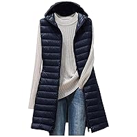 Womens Winter Slim Quilted Vest with Hood Lightweight Solid Zip Up Padded Jacket Hoodies Casual Sleeveless Waistcoat