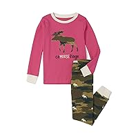 Kids' Long Sleeve Appliqué Pajama Set, Camooseflage-Pink, 6 Years