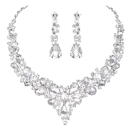 Molie Bridal Austrian Crystal Necklace and Earrings Jewelry Set Gifts fit with Wedding Dress