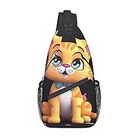 Cartoon Cat Cross Chest Bag Diagonally Crossbody Shoulder Bag Travel Backpack Sling Bag for Women Men