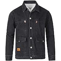 Men Denim Jacket Classic Trucker Vintage Cargo Jackets Turndown Collar Multi-Pockets Outerwear Button Jean Coats