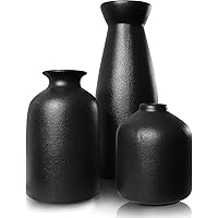 Black Ceramic Vases Set 3 for Farmhouse Home Decor,Modern Boho Small Vase for Pampas Flower Decorative,Vases for Dinner Table Party Living Room Office Bookshelf Entryway Bedroom Decor (Black)…