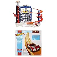 Bundle of Hot Wheels Toy Car Track Set & 4 1:64 Scale Cars, 3+ ft Tall with Motorized Gorilla & Storage for 140 Cars + Track Pack with 87 Component Parts, 40-ft of Track & Toy Car (Amazon Exclusive)