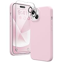 GONEZ for iPhone 15 Case, Liquid Silicone Case [with 2 Screen Protectors + 2 Camera Lens Proctetors], Anti-Scratch Soft Microfiber Lining Shockproof Full Body Protective Phone Cover 6.1