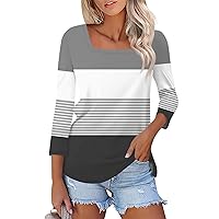 Women Tops Summer Shirt for Women's Fashion Casual Square Neck 3/4 Sleeve Loose Printed T-Shirt Ladies Top