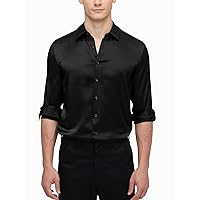 LilySilk Silk Mens Basic Shirt 100% 22 Momme Mulberry Silk Dress Shirt Button Down for Work Business Formal Casual