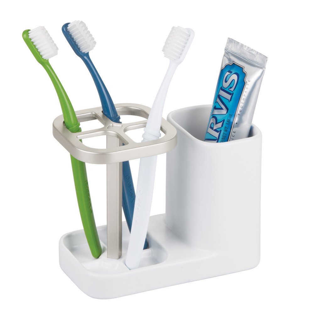 iDesign Sedona Ceramic Toothbrush and Toothpaste Holder for Bathroom Vanity Countertop or Medicine Cabinet -5.75