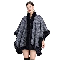 Thicken Faux Fur Shawl Women Knit Cardigan Coat Warm Cloak Fall Winter