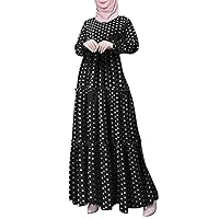 XJYIOEWT Summer Dresses for Women 2024 Vacation Trendy Over 50, Women Bohemian Polka Dot Print Muslim Dress Long Sleeve