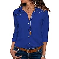 Women's Long Sleeve Lapel Solid Color Shirt Casual Loose Blouses Tops with Pockets Single Breasted Button Down Shirt