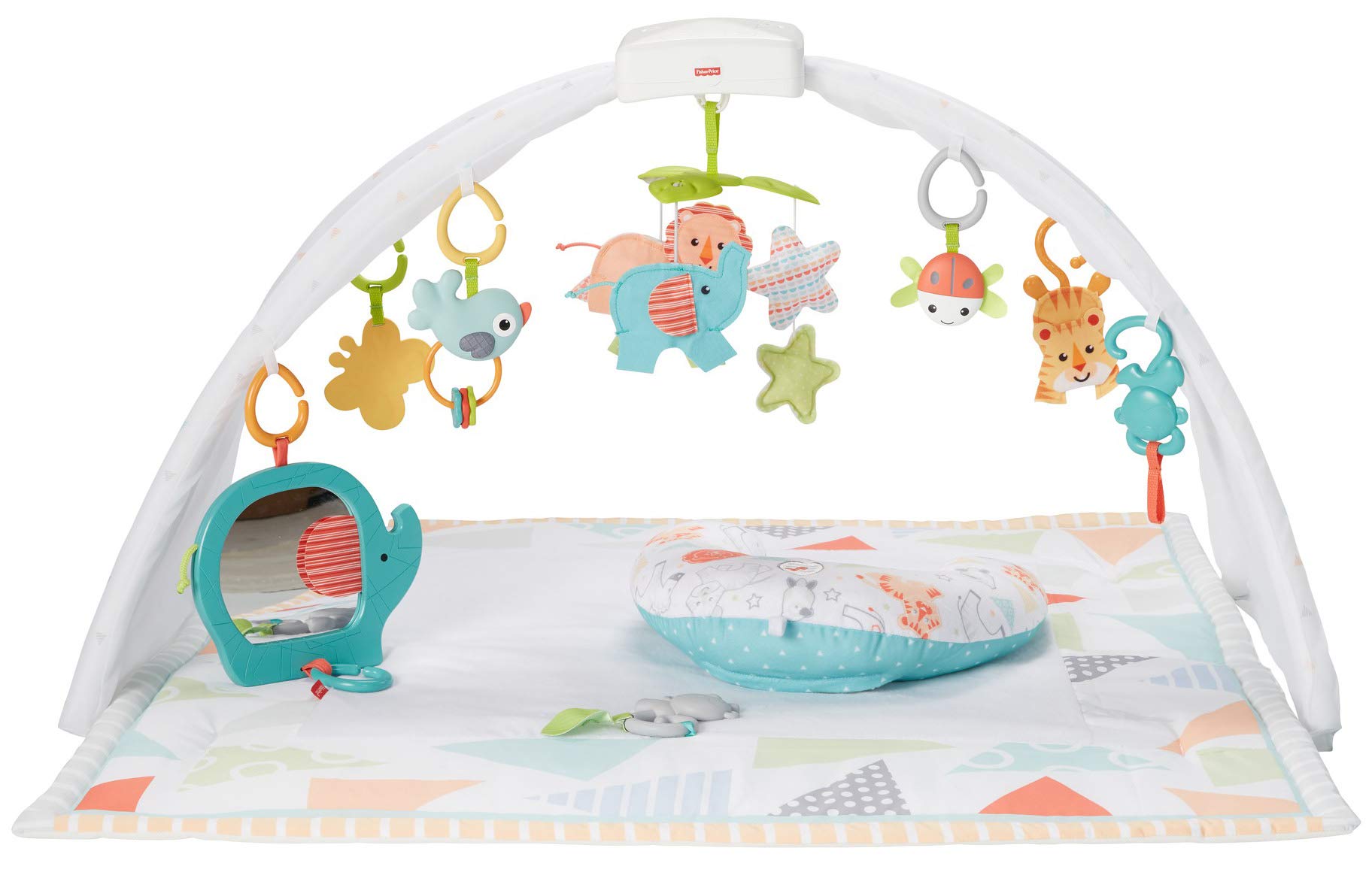 Fisher-Price Safari Music & Lights Gym Tummy Time Playmat with Take-Along Toys for Newborns from Birth and Older