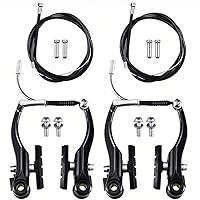 2 Pairs Bike Brakes Set Mountain Bike Replacement for Most Bicycle and 2 Pieces Mountain Bike Brake Cables Bike Gear Shift Cable Wire, End Caps, End Ferrules