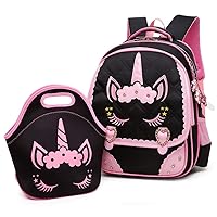 Cute Unicorn Face Diamond Sequins Waterproof Princess School Backpack Set Girls Book Bag
