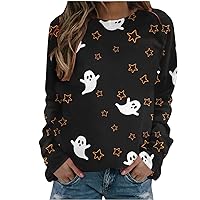 Halloween Printed Sweatshirt For Womens Fashion Graphic Long-Sleeved Holiday Sweatshirts Round Neck Pullover