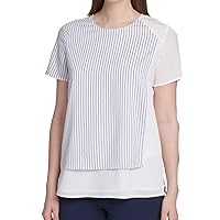 DKNY Women's Blouse Blue Small Striped Layered Look White S