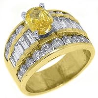 14k Yellow Gold Oval Yellow Diamond & Baguette Engagement Ring 3.56 Carats