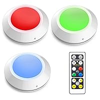 Wireless Puck Light with Remote, Color Changing LED Under Cabinet Lighting with Timer & Dimmable, Battery Operated 65 Lumen Tap Light Push Light Stick on Light for Kitchen,Closet,Hallway
